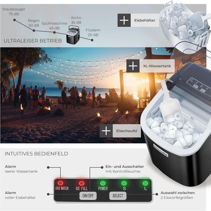 tectake® Eiswürfelmaschine, Ice Maker, 2,1l Volumen, Eiswürfelbereiter, Maschine bereitet 9 Würfel i