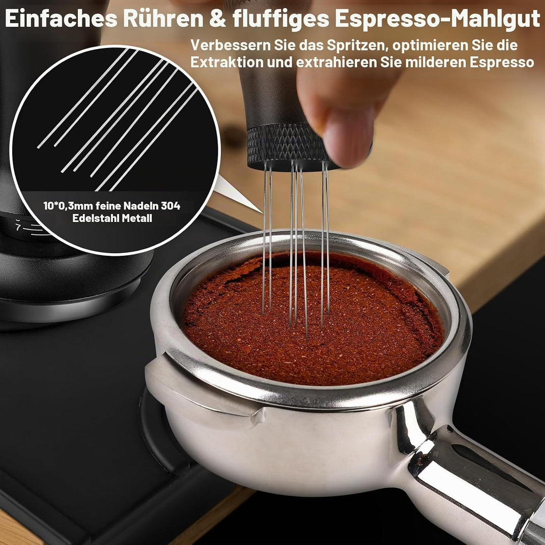 Kaffee Tamper 54mm, Tamper Set inkl. WDT Tool, Dosierring 54mm，Tampermatte - Premium Barista Zubehör