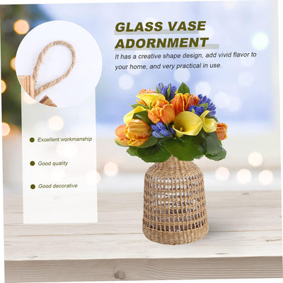 HOMSFOU 3 STK Strohvase Glasvase Kunstvase Aus Glas Blumenverzierungen Runde Vasen Für Tafelaufsätze