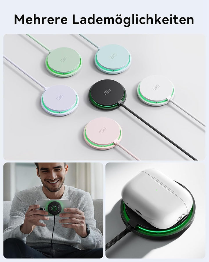 INIU Kompatibel mit Mag-Safe Ladegerät Rosa, 15W Qi2-zertifiziert iPhone Ladestation mit 23-Fin Lüft