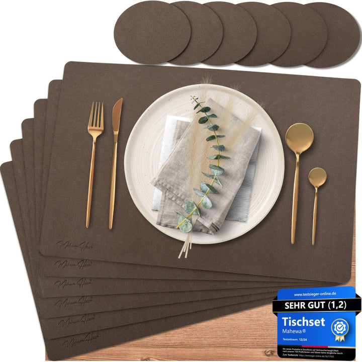 Mahewa® 6er Set Premium Tischset aus Kunstleder - Platzset abwaschbar und wasserdicht - Platzdeckche