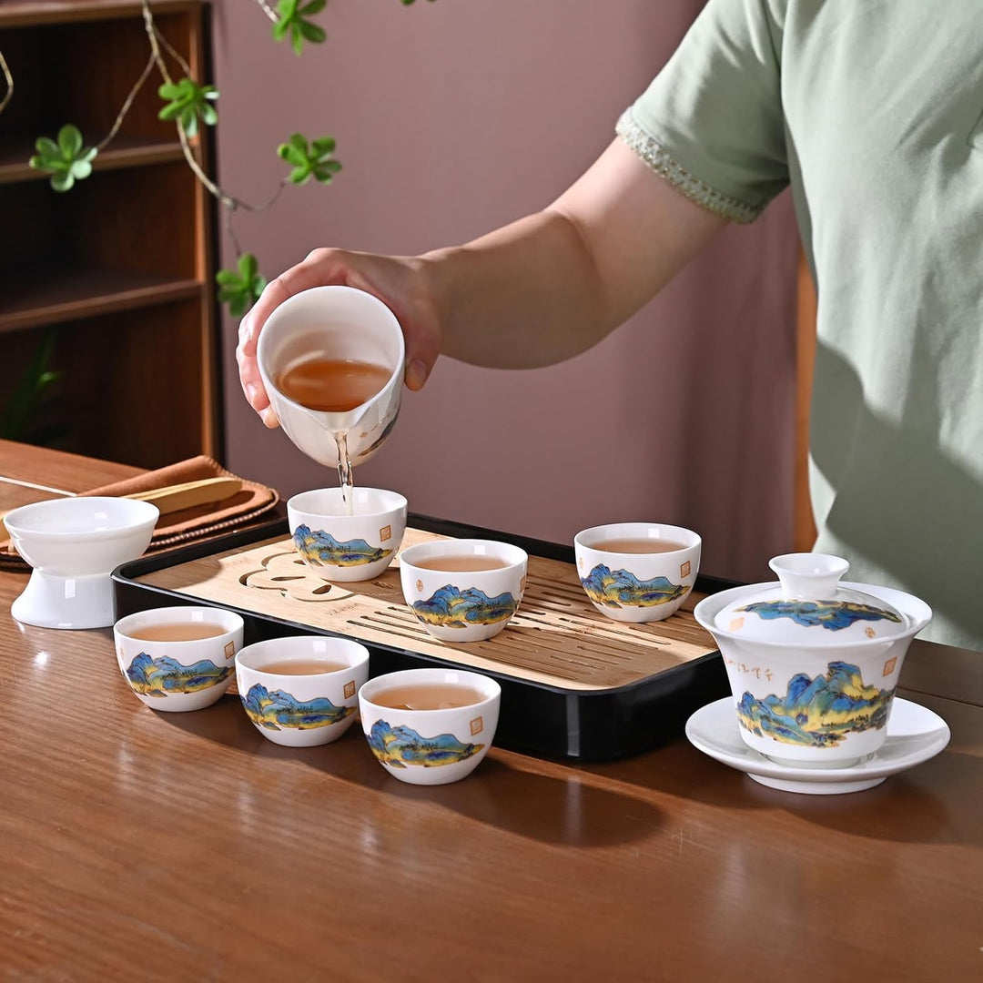 Chinesisches Teeset Traditionelles Chinesisches Kung-Fu-Teeset für Erwachsene, Gaiwan Teeset mit 6 T