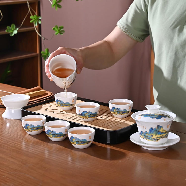 Chinesisches Teeset Traditionelles Chinesisches Kung-Fu-Teeset für Erwachsene, Gaiwan Teeset mit 6 T