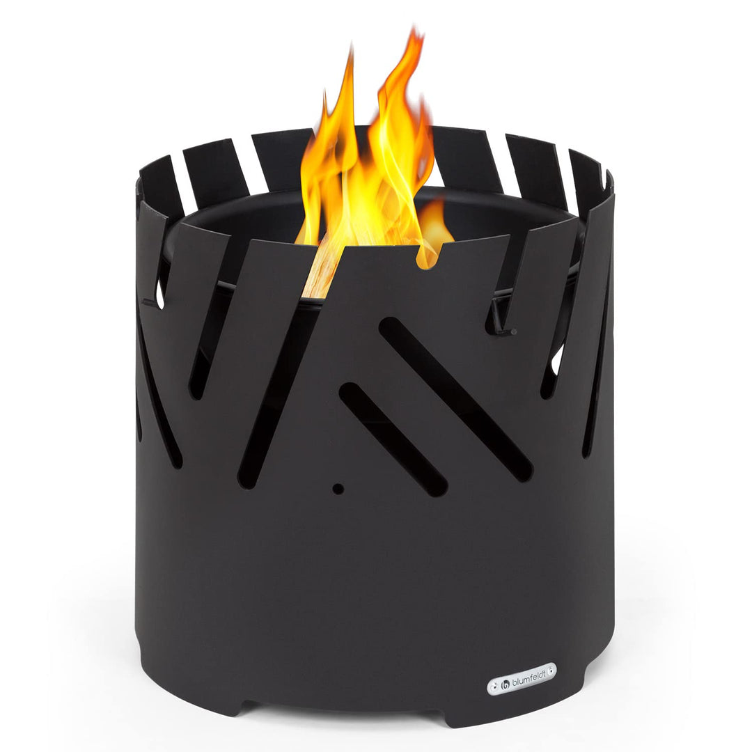 Blumfeldt Feuerschale mit Grillrost, Outdoor Stahl-Feuerschale Gross für Balkon & Camping, Mobile Fe