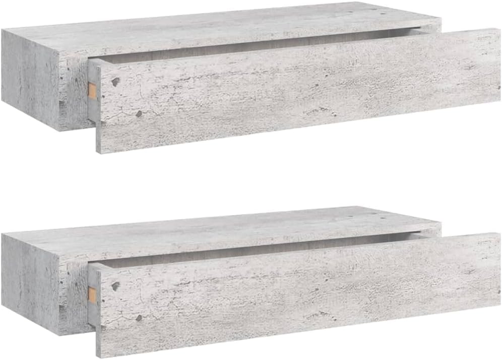 Schubladenregal 2 Pcs 60x23,5x10 cm MDF, Metall Betongrau Wandschrank Wandboard Mit Schublade Mit Sc