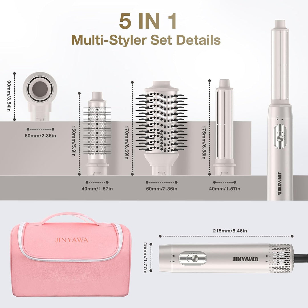 JINYAWA 5 in 1 Airstyler, Haarstyler Rundbürstenföhn, Airstyler Warmluftbürste Mit 3 Temperatureinst