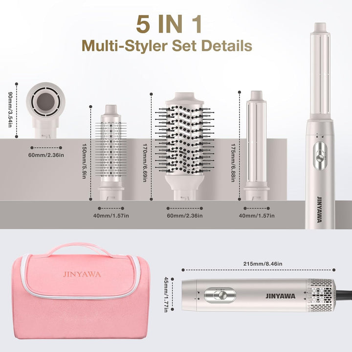 JINYAWA 5 in 1 Airstyler, Haarstyler Rundbürstenföhn, Airstyler Warmluftbürste Mit 3 Temperatureinst