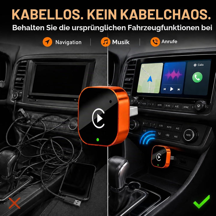 2-in-1 Wireless CarPlay &amp; Android Auto Adapter orange, orange