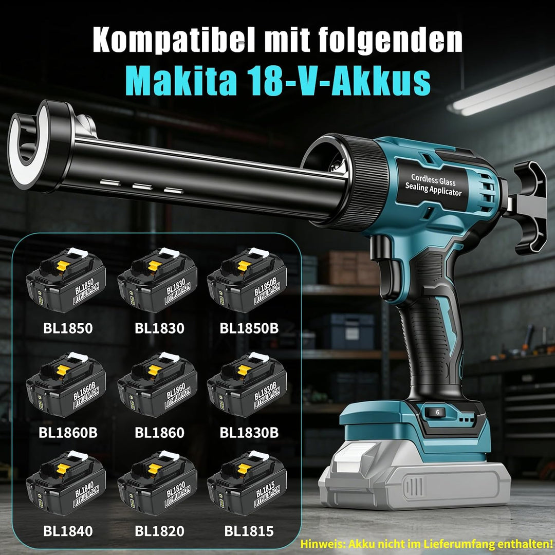 Akku Kartuschenpresse für Makita 18V Akkus- 300ml, Elektrische Kartuschenpresse mit LED-Licht und 6