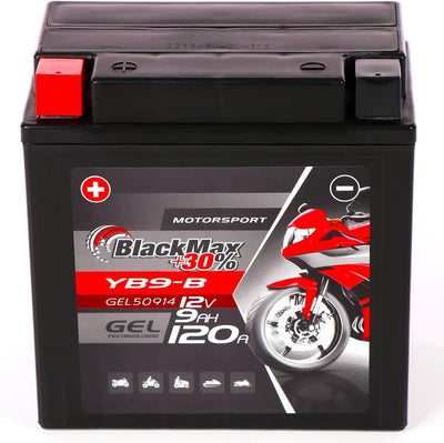 BlackMax YB9-B Motorradbatterie GEL 12V 9Ah Batterie YB9-BS CB9-B GM9Z 12N9-4B-1 9Ah - 120A - YB9-B,