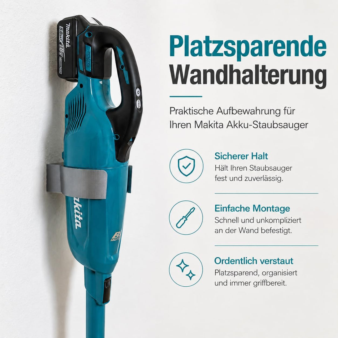 Wandhalterung Wand Halter für Akku-Staubsauger Silber/Grau passend für Makita DCL283 & DCL284