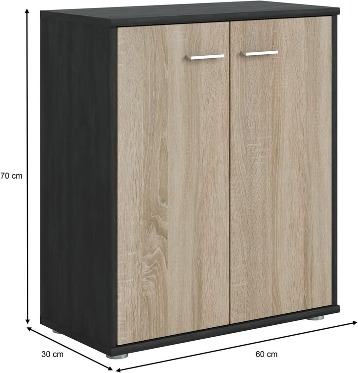 CARO-Möbel Kommode Sideboard Schrank Tommy Esche grau/Sonoma Eiche, Anrichte mit 2 Türen inklusive E