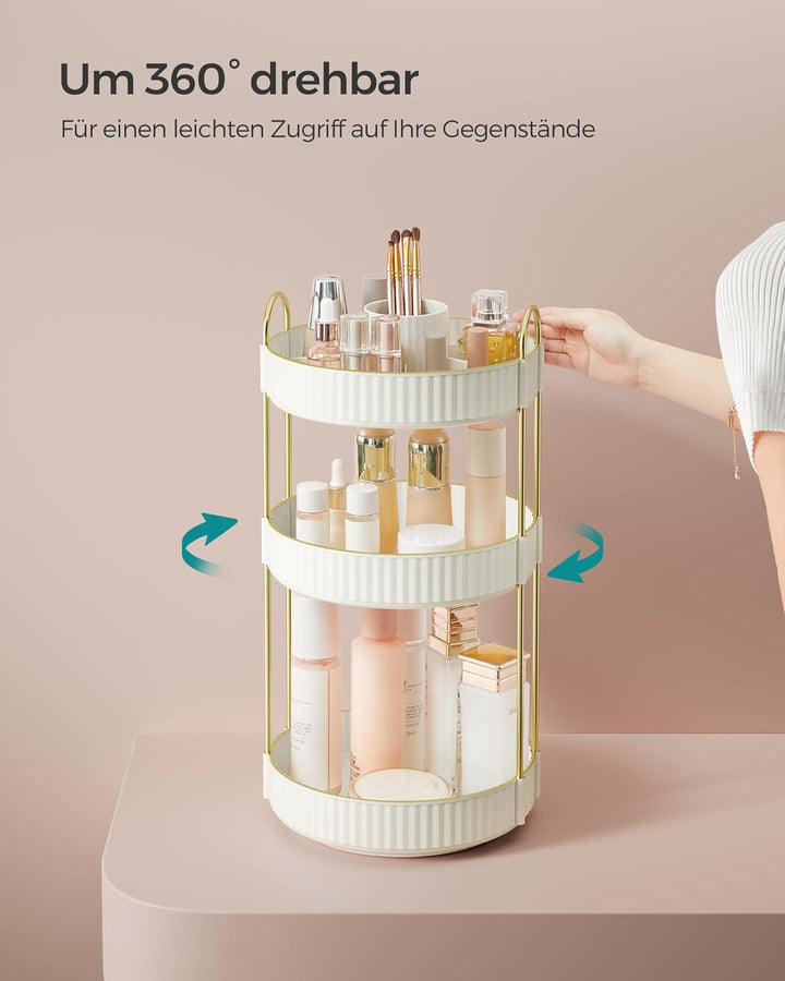 SONGMICS Make-up Organizer drehbar, Kosmetik-Organizer rund, 3 Ebenen, Kosmetik Aufbewahrung, anpass