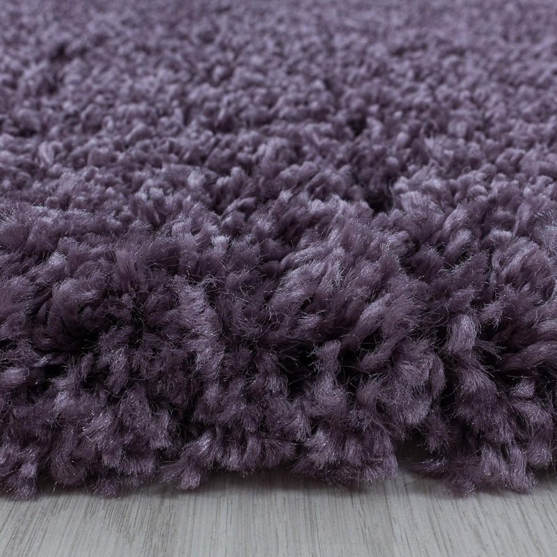 HomebyHome Teppich Wohnzimmer Shaggy Hochflor Violett Schmutzabweisend 80 cm Rund Einfarbig Design -