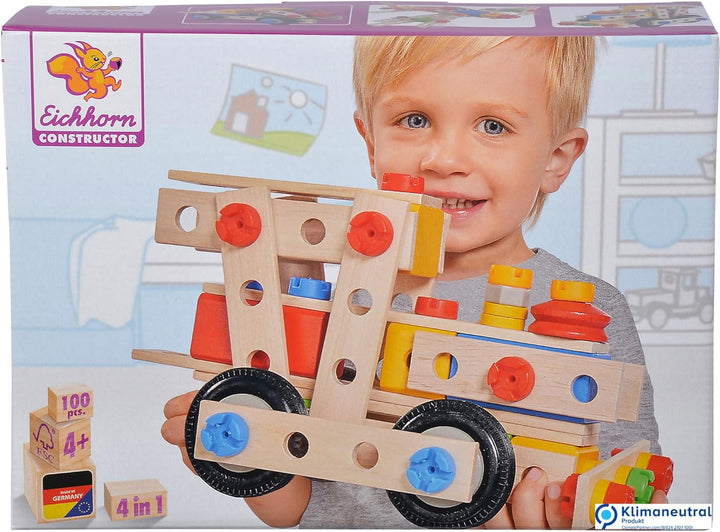 Eichhorn/Heros 100039027 - Constructor groÃe Lok, 100-teilig - Holz-Konstruktionsset - 4 Verschieden