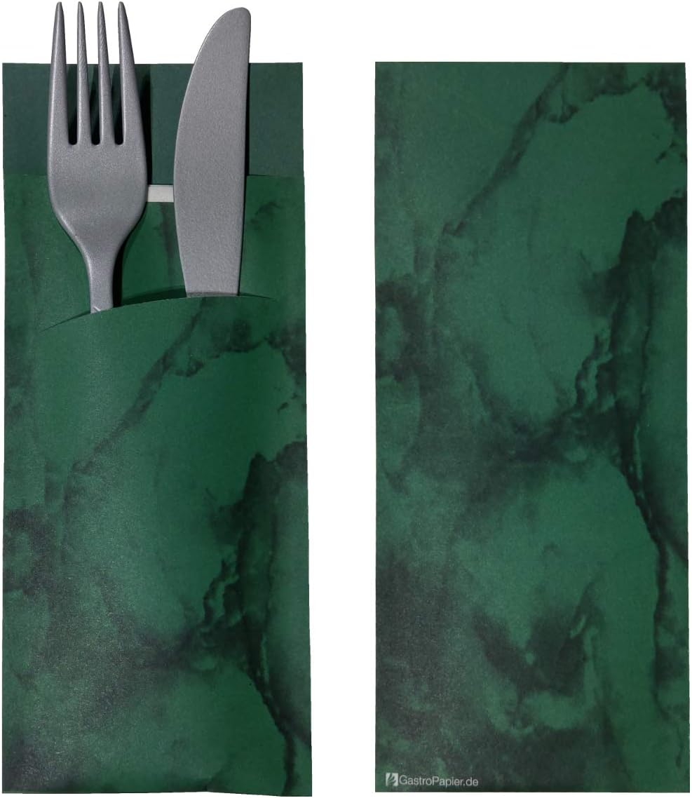 520 Bestecktaschen mit Serviette dunkelgrün marmoriert 20 cm 520 Stück Dunkelgrün, 520 Stück Dunkelg