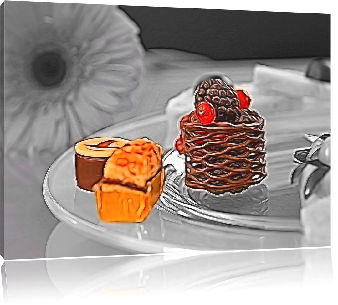 appetitliche süsse Desserts schwarz/weiss Deluxe Format: 100x70 cm auf Leinwand, XXL riesige Bilder