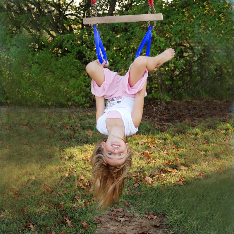 PELLOR Multifunktions Kinderholz Trapeze Schaukel mit Kunststoff Turnringe zum Aufhängen belastbar b