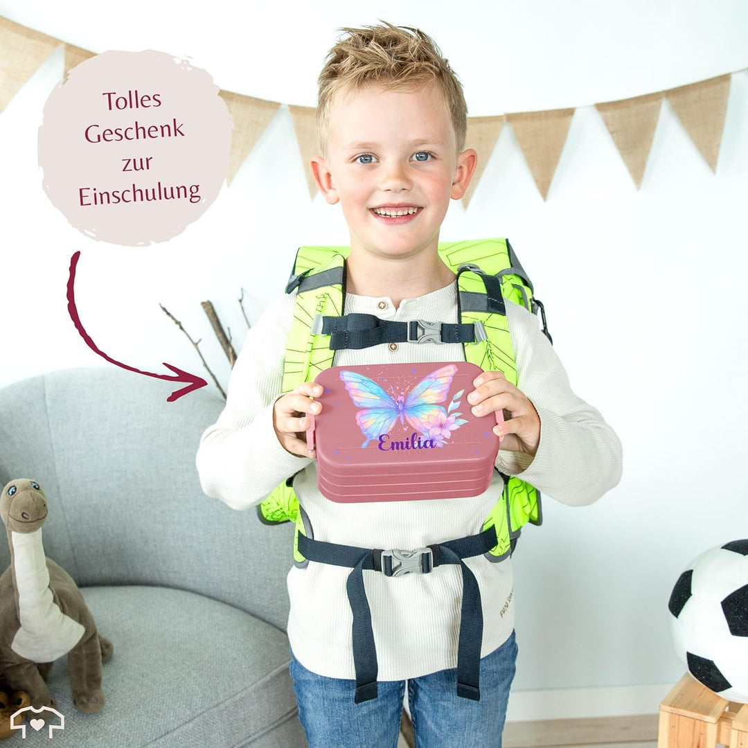 Kinder Bento Box Midi Lunchbox für Mepal Bentobox - Brotbox Schmetterling Schulkind Geschenk mit Nam