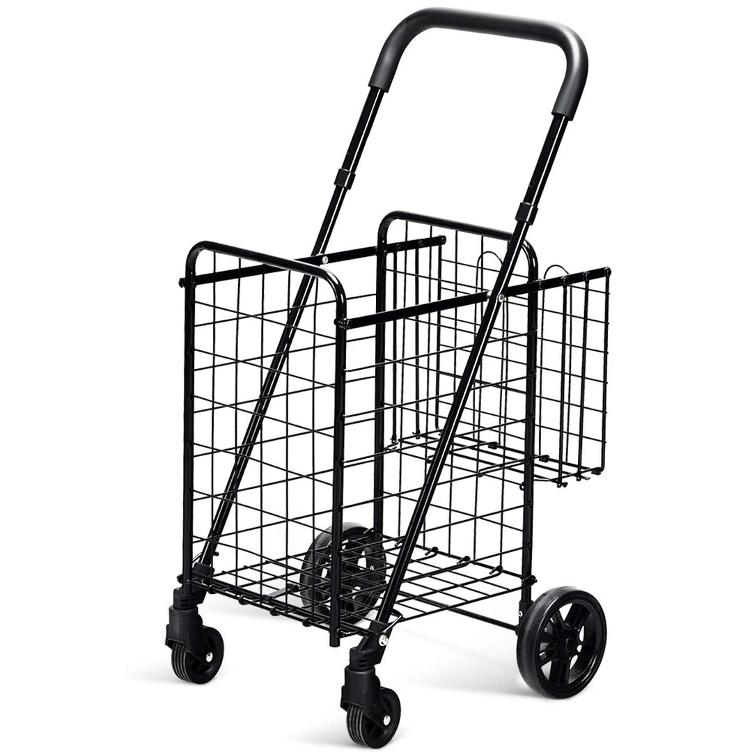 GOPLUS Klappbarer Einkaufswagen, Einkaufstrolley mit Verstellbarem Griff & 4 Universalrädern, Rollwa