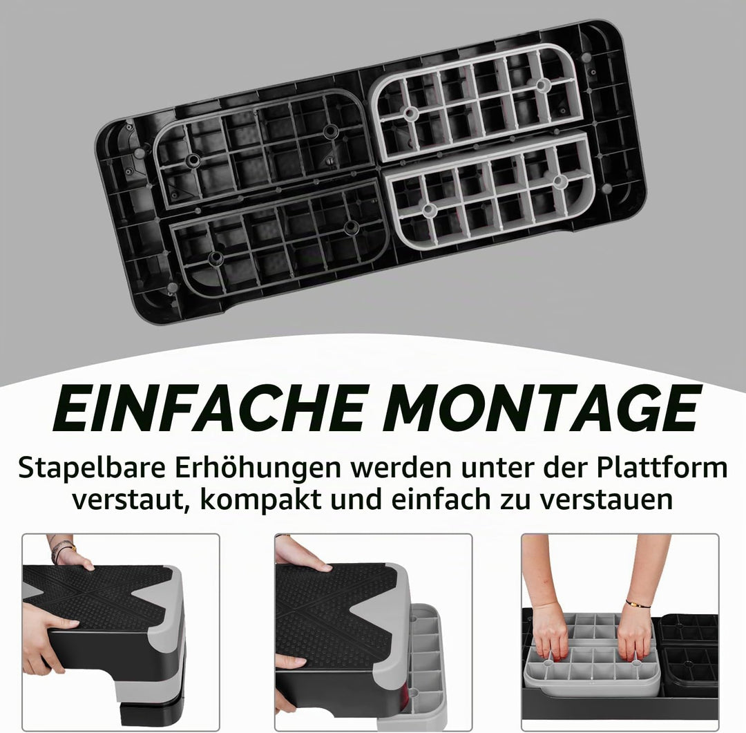 Aerobic Steppbrett Höhenverstellbar Stepper mit 3 Stufen 10/15/20cm, rutschfest Fitness Step-Bench f