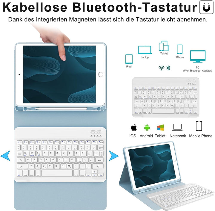 IVEOPPE Tastatur iPad 6. Generation - Tastatur Hülle für 9.7, Magnetisch Abnehmbarer QWERTZ Bluetoot