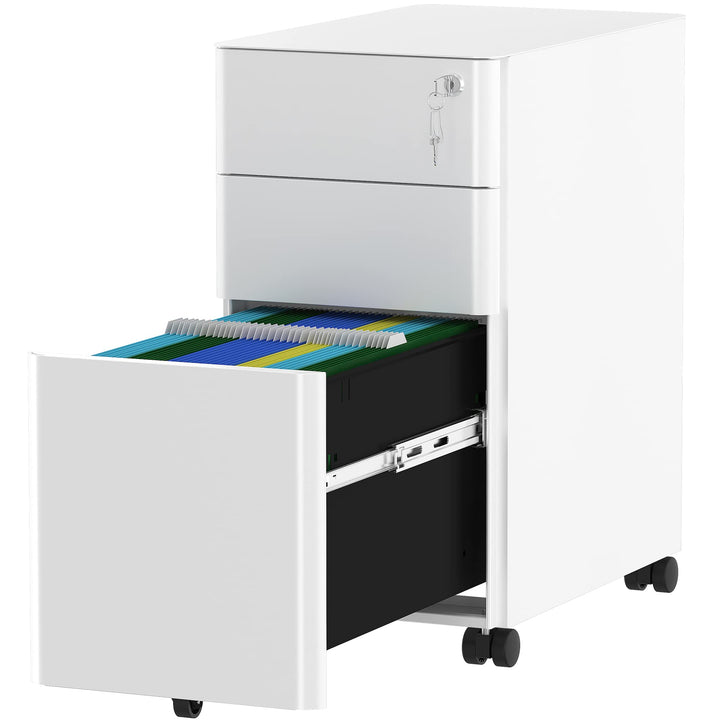YITAHOME Rollcontainer, Abschliessbar Rollcontainer mit 3 Schubladen, Metall Mobiler Aktenschrank Bü