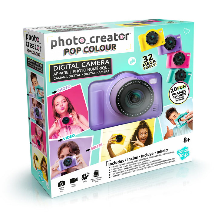 C Toys Digitalkamera für Kinder, Doppelobjektiv – kompakte Mini-Kamera Violett mit Selfiemodus für 8