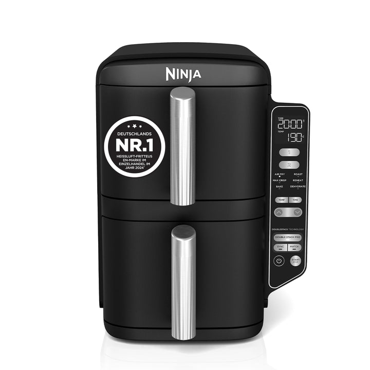 Ninja Double Stack Heissluftfritteuse, 7,6 L Airfryer, Doppelkorb-Heissluftfritteuse mit 4 Kochstufe