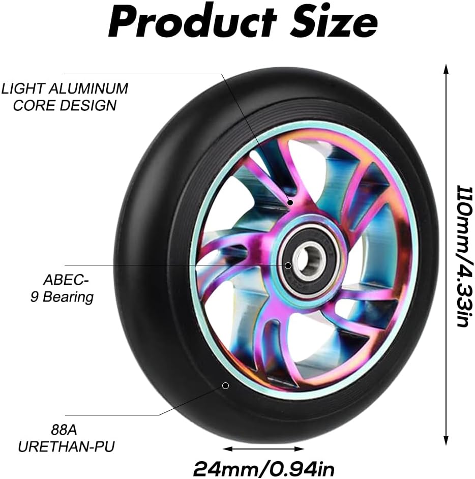 CJBIN Ersatzräder für Scooter, 2 Stück Scooter Räder 110mm mit ABEC-9 Lager, Stunt Scooter Reifen, S