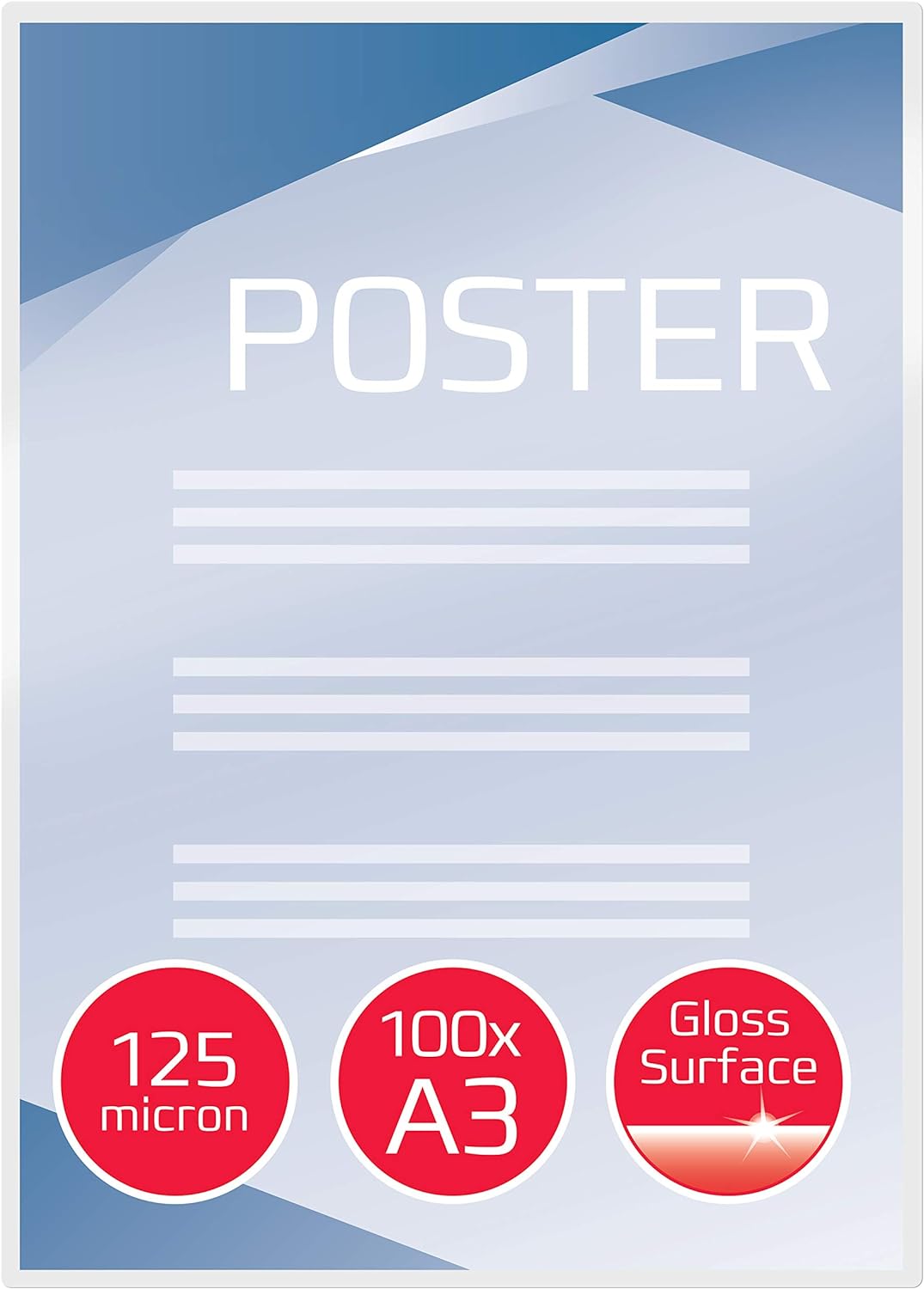 GBC Laminierfolien A3 125 mic, Robuste Laminiertaschen im 100er Pack, Glänzend, Transparent, Ideal f