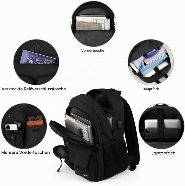 YAMTION Rucksack Laptop für Herren Damen,Schulrucksack Frauen mit USB&amp;Laptopfach Schultasche Jungen