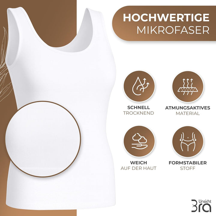 UnsichtBra 3er Pack Shape Damen Unterhemden Longshirt | Basic Wohlfühl Mikrofaser Damen Top ohne Büg