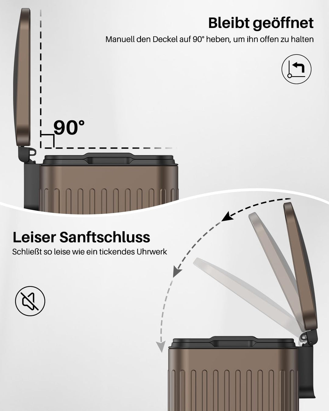 lovewind 60L Mülleimer Küche Edelstahl Braun,Pedal-Behälter mit Soft-Close Deckel,2 herausnehmbare E