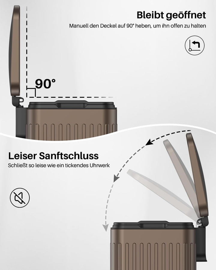 lovewind 60L Mülleimer Küche Edelstahl Braun,Pedal-Behälter mit Soft-Close Deckel,2 herausnehmbare E