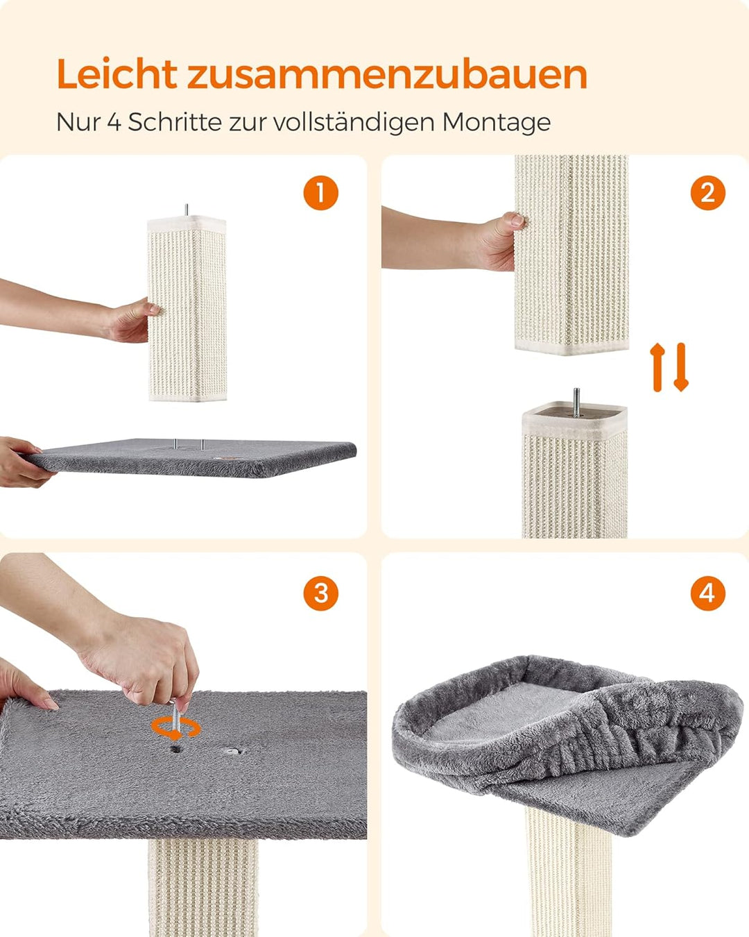 Feandrea Kratzbaum, Katzenbaum mit 40 x 30 cm Plattform aus Plüsch, Kratzstamm, Katzenkratzbaum, 71