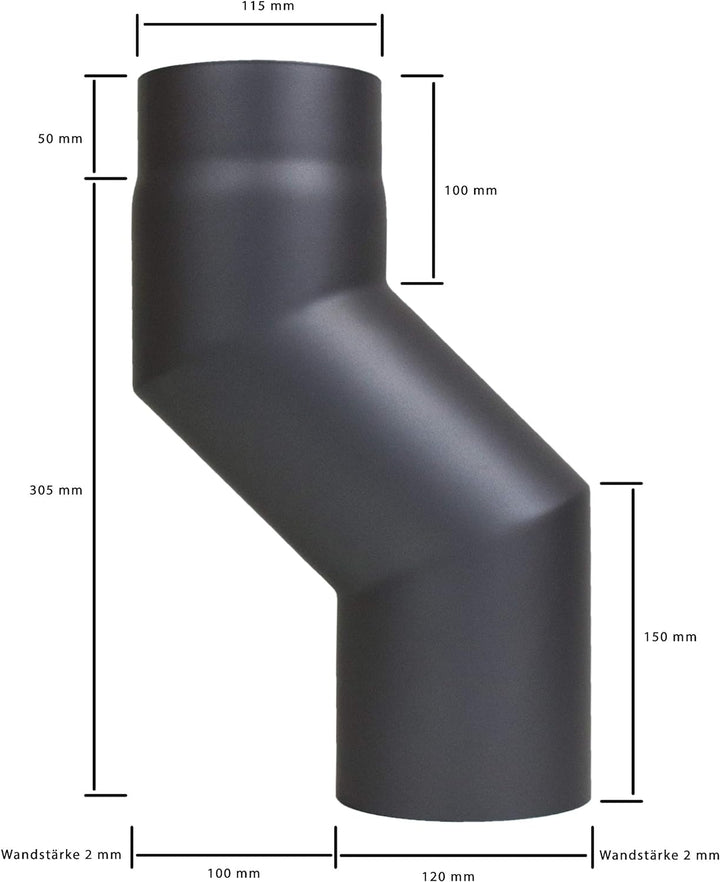 LANZZAS Ofenrohr Versatzbogen mit 100 mm Versatz - im Durchmesser Ø 120 mm - Farbe: gussgrau - Rauch