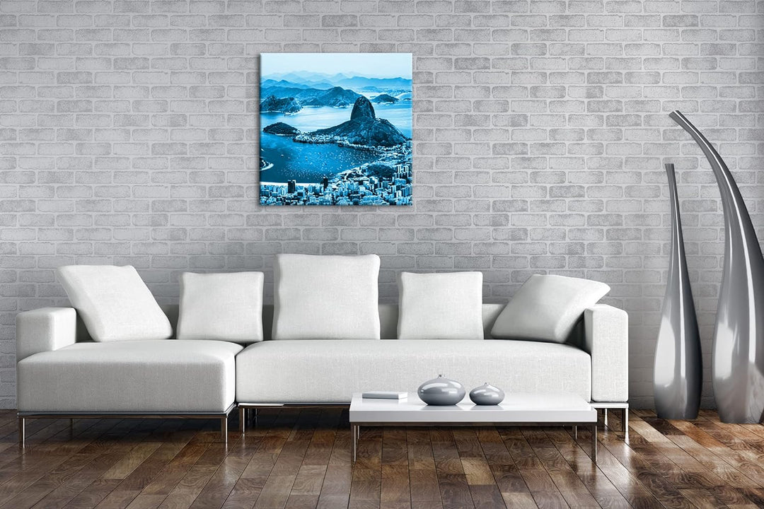 Küste von Rio de Janeiro Format: 70x70 Effekt: Monocrome Blau als Leinwand, Motiv fertig gerahmt auf