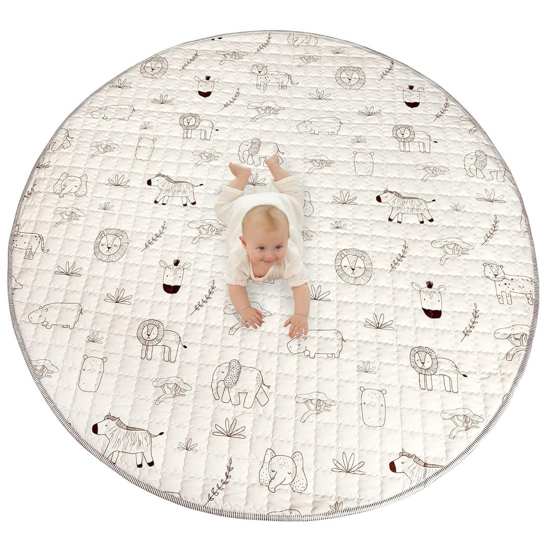 Gesteppte Krabbeldecke Baby 150cm, Safari Tiere– extra Dicke 1,5cm weiche Baby Krabbelmatte – Baby S