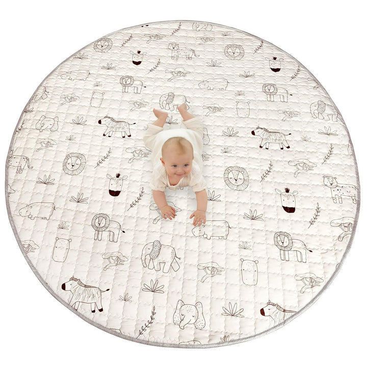 Gesteppte Krabbeldecke Baby 150cm, Safari Tiere– extra Dicke 1,5cm weiche Baby Krabbelmatte – Baby S