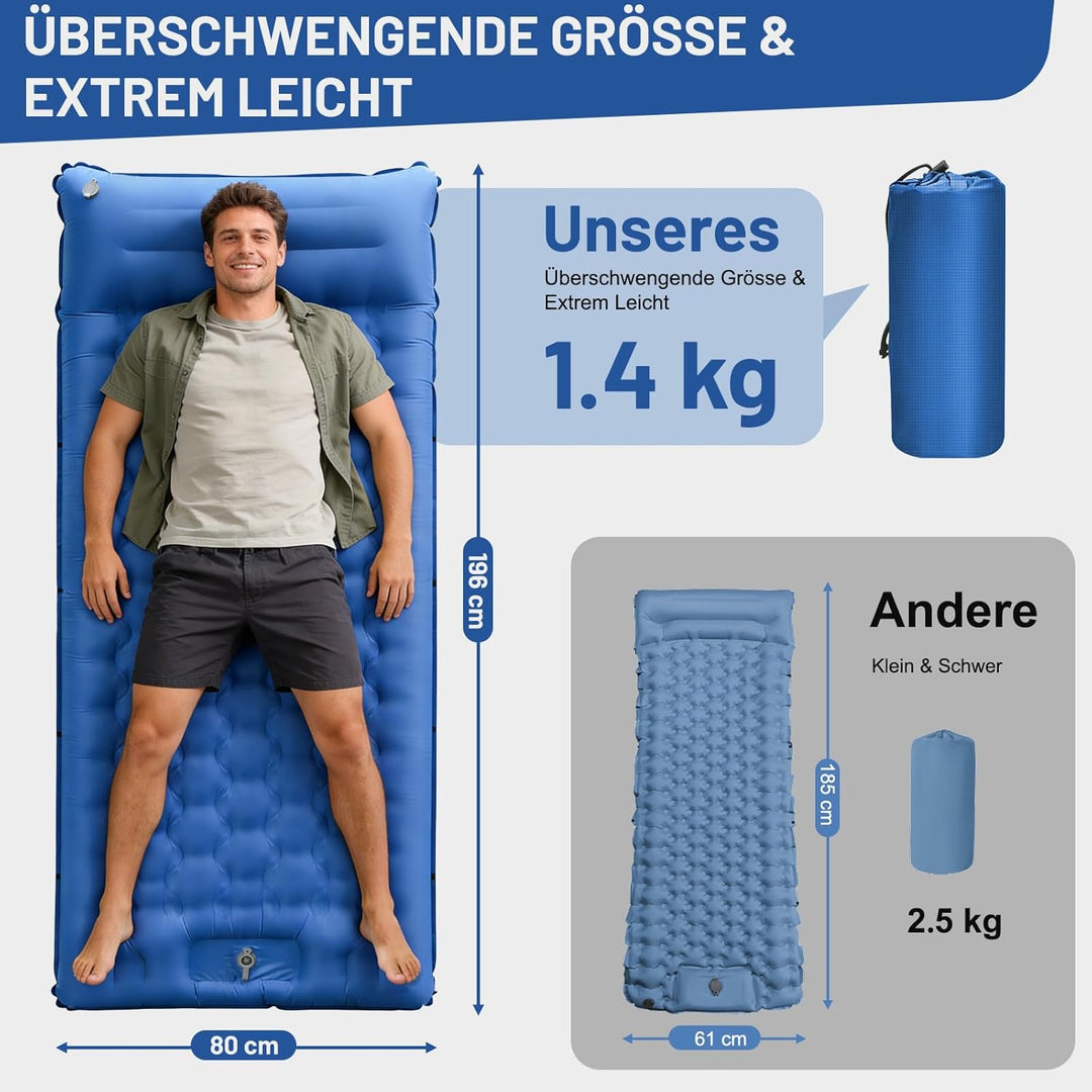 NAPASA Isomatte Camping, 16CM Verdicktes Aufblasbare Matratze mit Eingebauter Fusspresse Pumpe & Kis