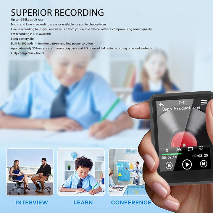 MP3-MP4-Player, MP3-Musik-Player mit 2,4-Zoll-Voll-Touchscreen und Speicher, Klassischer MP3-Player