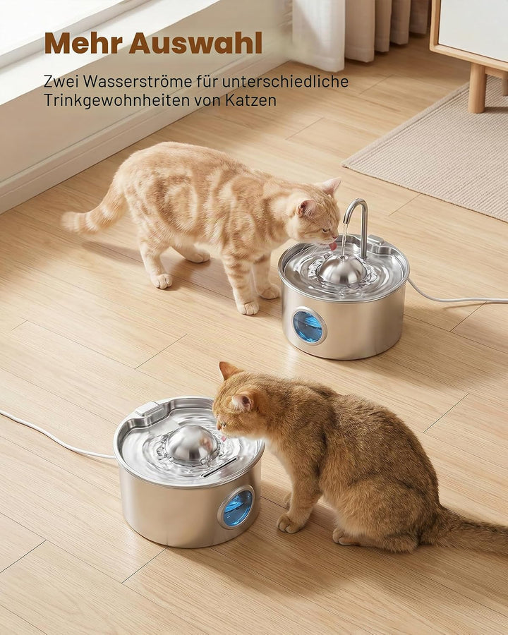 Katzenbrunnen Edelstahl Trinkbrunnen für Katze: Katzen Trinkbrunnen - 2.6L Wasserbrunnen für Katzen