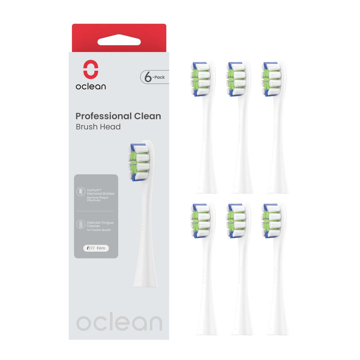 Oclean Bürstenköpfe Professional clean-6 pack, Weiss Zahnbürstenkopf mit DuPont-Borsten für Oclean E