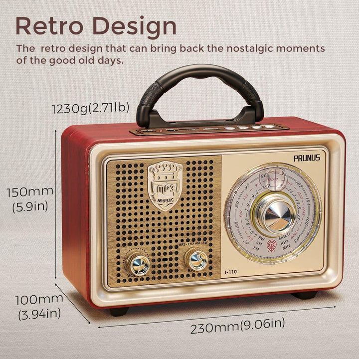PRUNUS J-110 AM/FM/SW Kofferradio Retro Radio mit Bluetooth, Nostalgie Radio mit Gehäuse in Holzopti