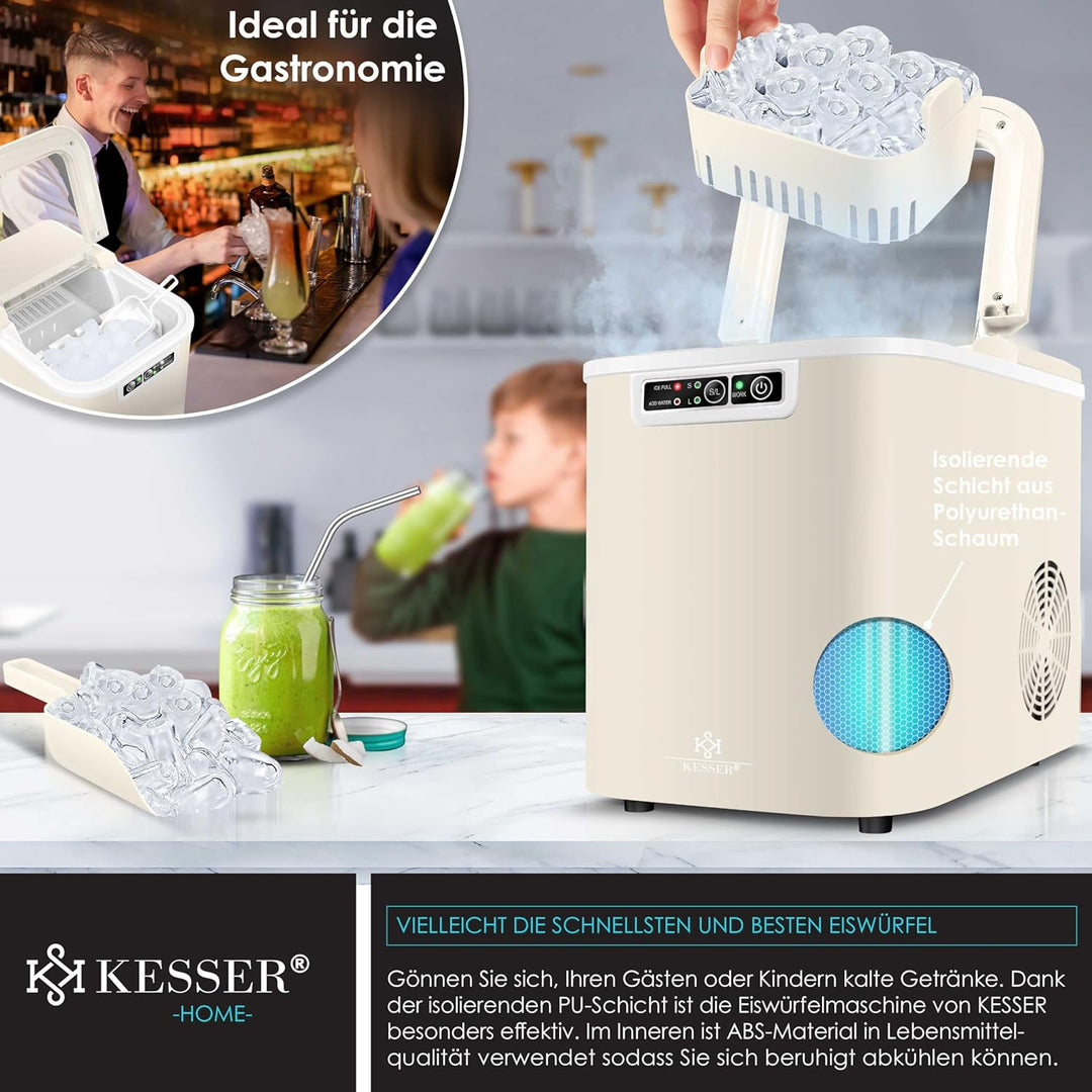 KESSER® Eiswürfelbereiter | Eiswürfelmaschine Edelstahl | Ice Maker | 12 in 24h | Zubereitung in 7 m