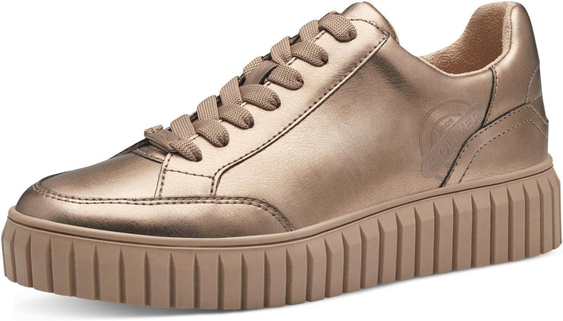 s.Oliver Damen Sneaker flach Low Top Vegan 37 EU Beige Metallic, 37 EU Beige Metallic