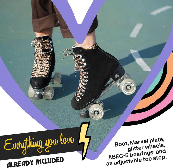 Moxi Skates - Panther - Lustige und modische Rollschuhe für Damen | Schwarzes Wildleder 2, 2