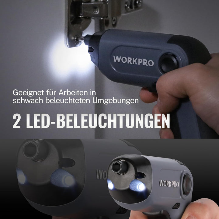 WORKPRO Akkuschrauber Set 3,6V, Exzentrischer Schraubendreher, mit 21 Bits und Verlängerungsstange,