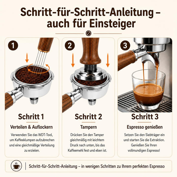 58mm Kaffee Tamper mit Feder & Gewinde-Flachboden, WDT Tool & Tampermatte Set, Manueller Federstampf
